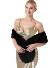 Long Womens Faux Fur Shawl Wrap, All-season Party Fur Stole Warm Scarves Shaw...