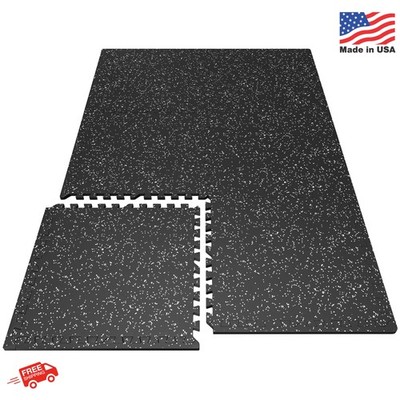 PRAISUN 0.6'' Thicker Rubber Top Gym Flooring for Home Gym, 6 Pcs 24 Sq Ft Workou