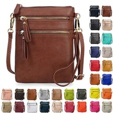 Women's Crossbody Bag Multi Zipper Pockets with Detachable Wristlet, Coffee
