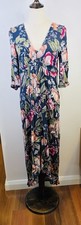 Billabong Floral Maxi Dress Size 6 8 Navy & Colourful 1/2 Sleeve Boho RRP$129