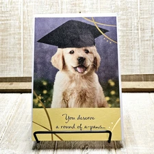 American Greetings Graduation Card Puppy Blue Gold Congrats