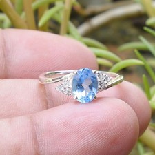 Swiss Blue Topaz Ring, 925 Sterling Silver, Three Stone Ring, Birthday Gift Ring