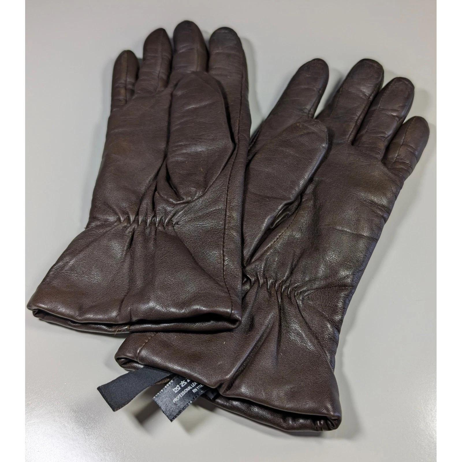 Milli Smith Brown Leather Cashmere Lined Studded Gloves Womens Size Small S