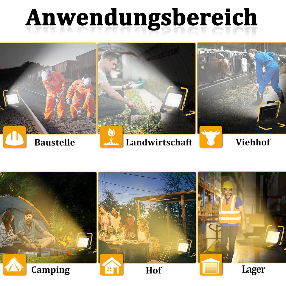 100W 200W Fluter LED Flutlicht Scheinwerfer Baustrahler mit Stativ und Stecker - Bild 4 von 4