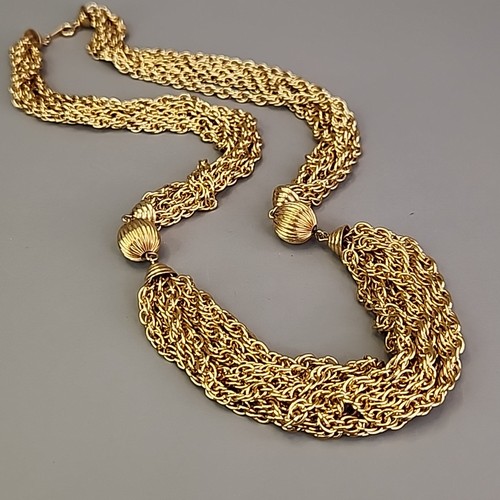 Vintage Rope Chain Necklace Layered Ribbed Station Bead Gold Tone 24" - Image 1