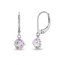 Cupcake Dangle Kids / Girls Earrings Lever Back - Sterling Silver