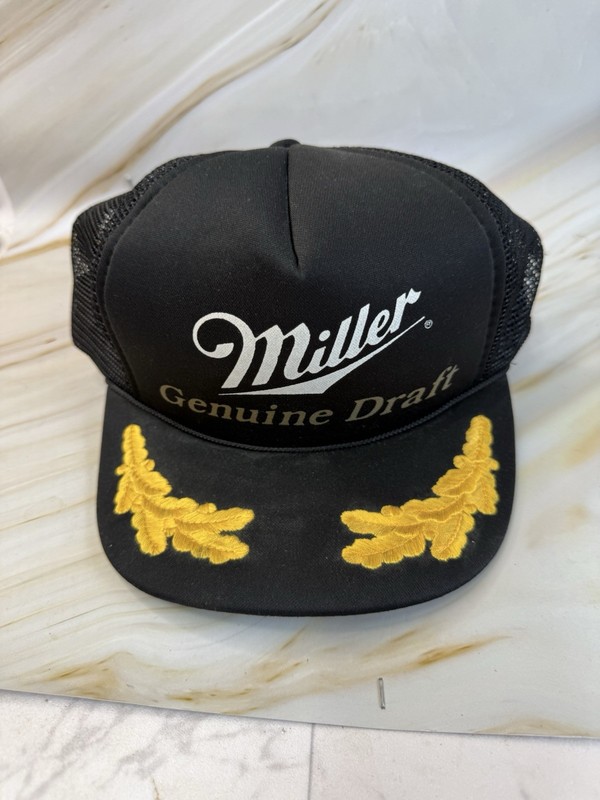 Vtg Miller Genuine Draft Scrambled Eggs Snapback Hat Cat Trucker Beer Bar Rope