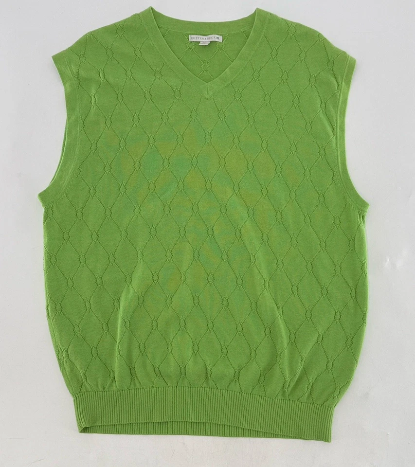 Cutter & Buck Men’s Pima Cotton Vest Sz L Green V Neck Knit Golf - Image 3 of 4
