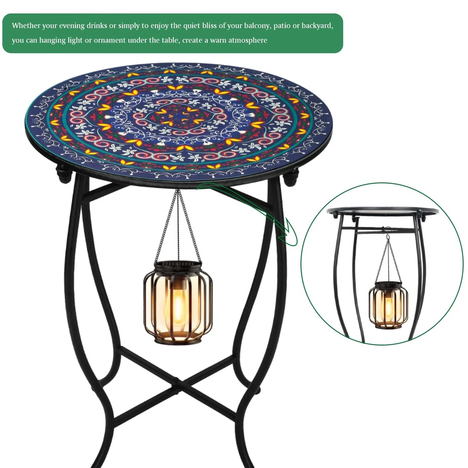 Mesa lateral redonda 14 pol. para pátio | Mesa de metal resistente às intempéries para ambientes internos - Imagem 2 de 4