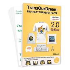 20 Sheets Upgraded Iron On Heat Transfer Paper T Shirts 8.5x11 Light Fabric