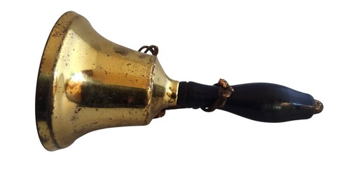 Antique Brass School Bell With Wooden Handle 7 Inches - Picture 6 of 14