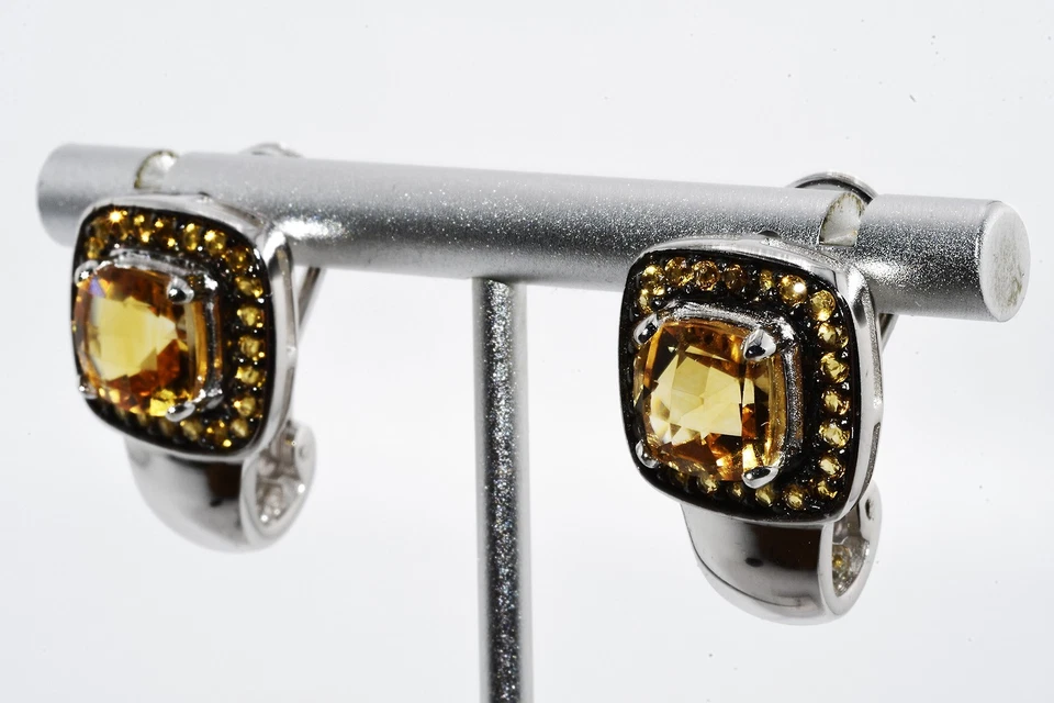 $550 .925 Sterling Silver 7.50CT Natural Citrine Cluster Huggie Hoop Earrings - Image 2 of 4