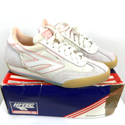 Vintage 80s Hi-Tec Lady Squash Trainers Damen UK 4 White Pink Retro Deadstock