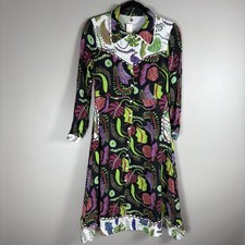 Celia B Women's Small Black Floral Button Front Long Sleeve Fit And Flare Dress