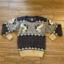 Woolrich Duck Mallard Graphic Knit Sweater Pullover 100 Wool Size Medium