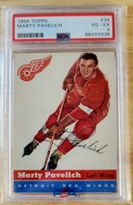 1954 Topps Hockey #34 Marty Pavelich, Detroit Red Wings PSA 4 VG-EX!!