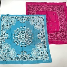 Vintage Paris Accessories Vibrant Pink and Blue Paisley Lot of 2 Bandana Set
