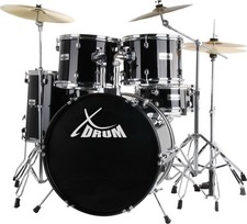 XDrum Semi 22" Komplett Schlagzeug Set Drum Kit Schwarz + Galgen Becken Ständer
