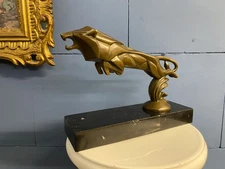 Bronze Sculpture Car Mascot of aLeaping Lion on a black marble base after C.Brau