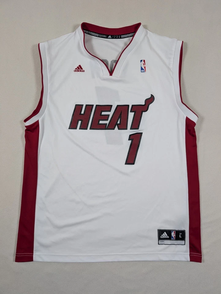 Camiseta deportiva de baloncesto Adidas 2010 Chris Bosh #1 Miami Heat blanca local de la NBA talla grande Foto 2 de 4