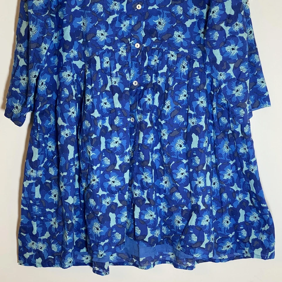Ro's Garden Dress Womens XL Blue Floral Button Front Cotton Lined Boho Tunic - Image 3 of 4