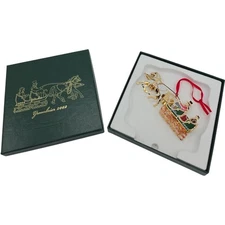 Greenbrier 2002 Horse Drawn Sleigh Christmas Ornament w/ Box Gold Tone
