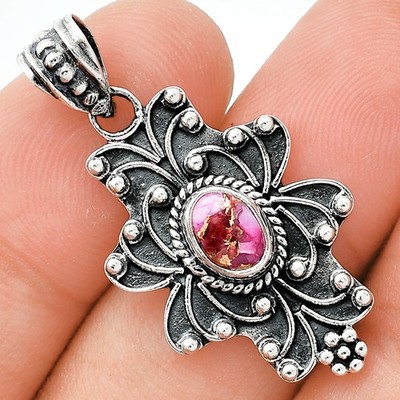 Natürliche Kingman rosa Dahlie Türkis 925 Sterlingsilber Anhänger Schmuck P-1558