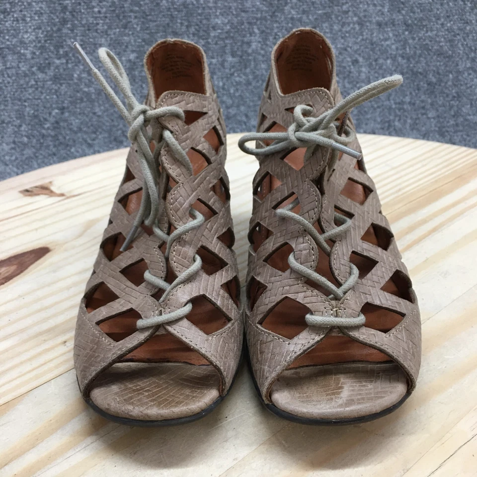 Zapatos de tacón Gentle Souls para mujer 6,5 M Okey Dokey Peep Toe Gladiador de cuero marrón Foto 4 de 4