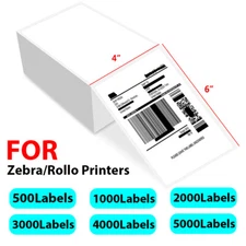 5000 4x6 Fanfold Direct Thermal Shipping Labels for Zebra and Rollo Printers US