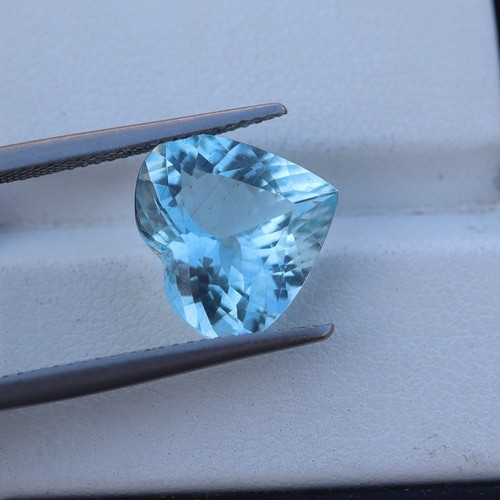 4.77 Cts 11.8x12.7 MM Natural Medium Blue Aquamarine Faceted Heart Gemstone - Picture 8 of 12