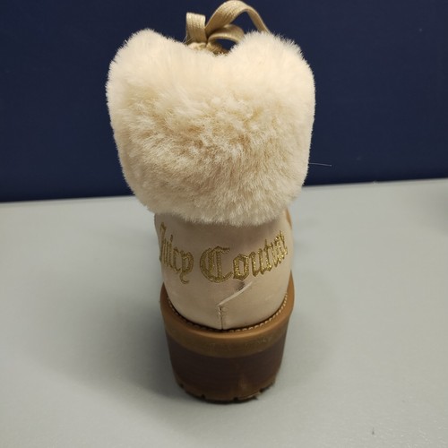 Juicy Couture Heeled Boots Womens Size 8M Gold Sude Leather Faux Fur Lace-up - Picture 4 of 19