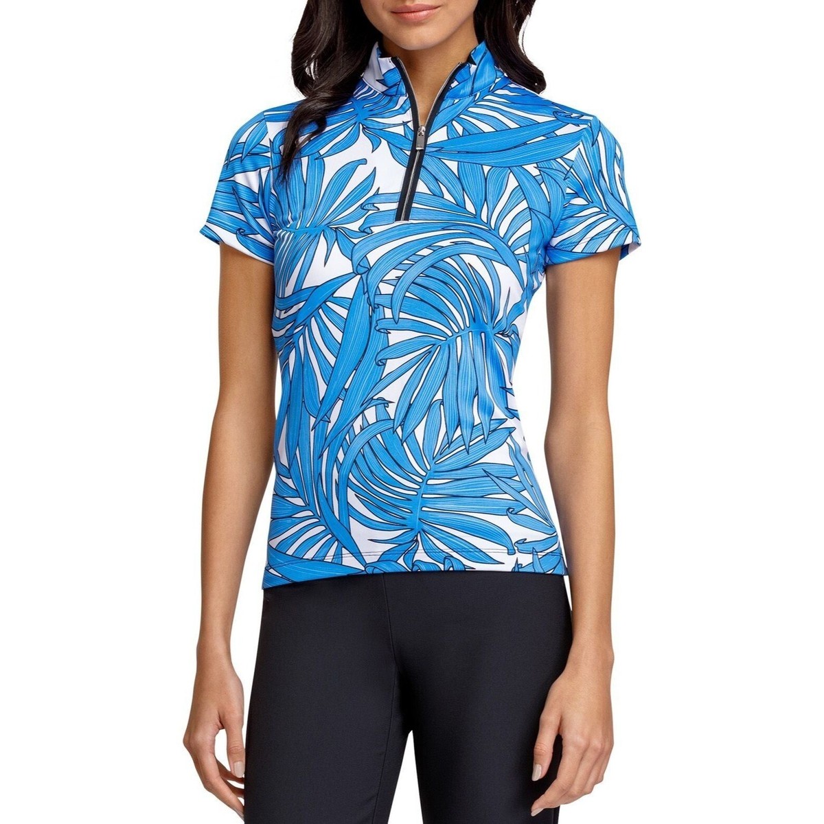 Tail Women's Short Sleeve 1/4 Zip Golf Polo Night Jungle Palm Size XS