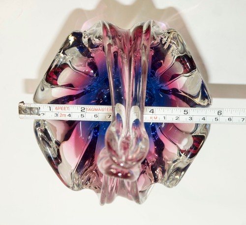 Chribska Tschechische Skulptur Kunst Glas Korb Schale Josef Hospodka Preiselbeere Blau 8" - Bild 6 von 10