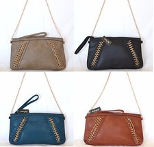NEW ROLLING SAGE TAUPE+BLACK+BLUE+BROWN+GOLD CHAIN CLUTCH,WRISTLET,HAND+DUST BAG