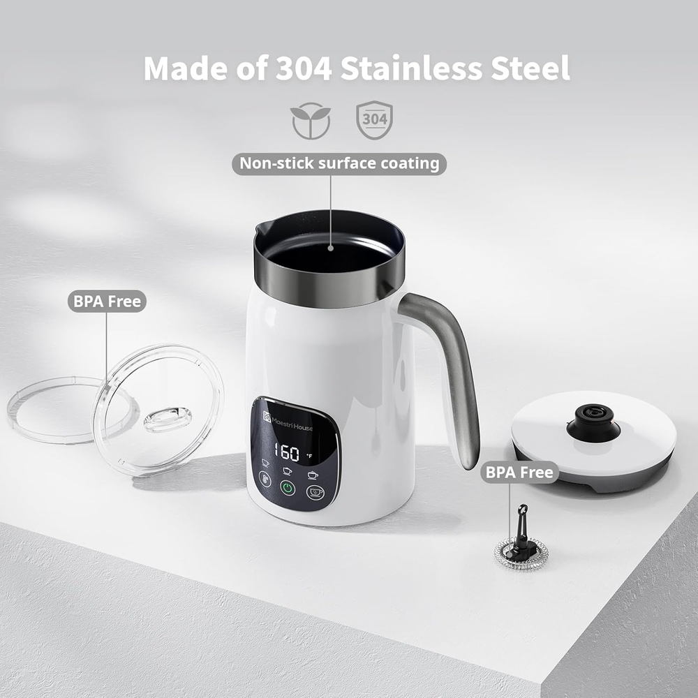 Variable Temp Milk Frother and Steamer with Adjustable Froth Thickness, 14 oz
