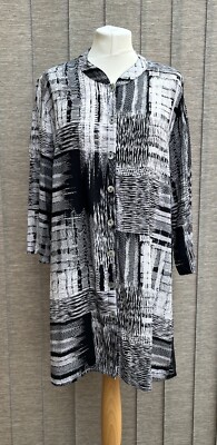 Sahara Tunic Shirt Dress Black White Print Arty Abstract Size Medium