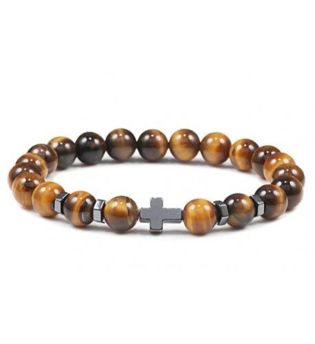 Pulsera hombre ojo de tigre con cruz y dijes en hematite bolas 8mm
