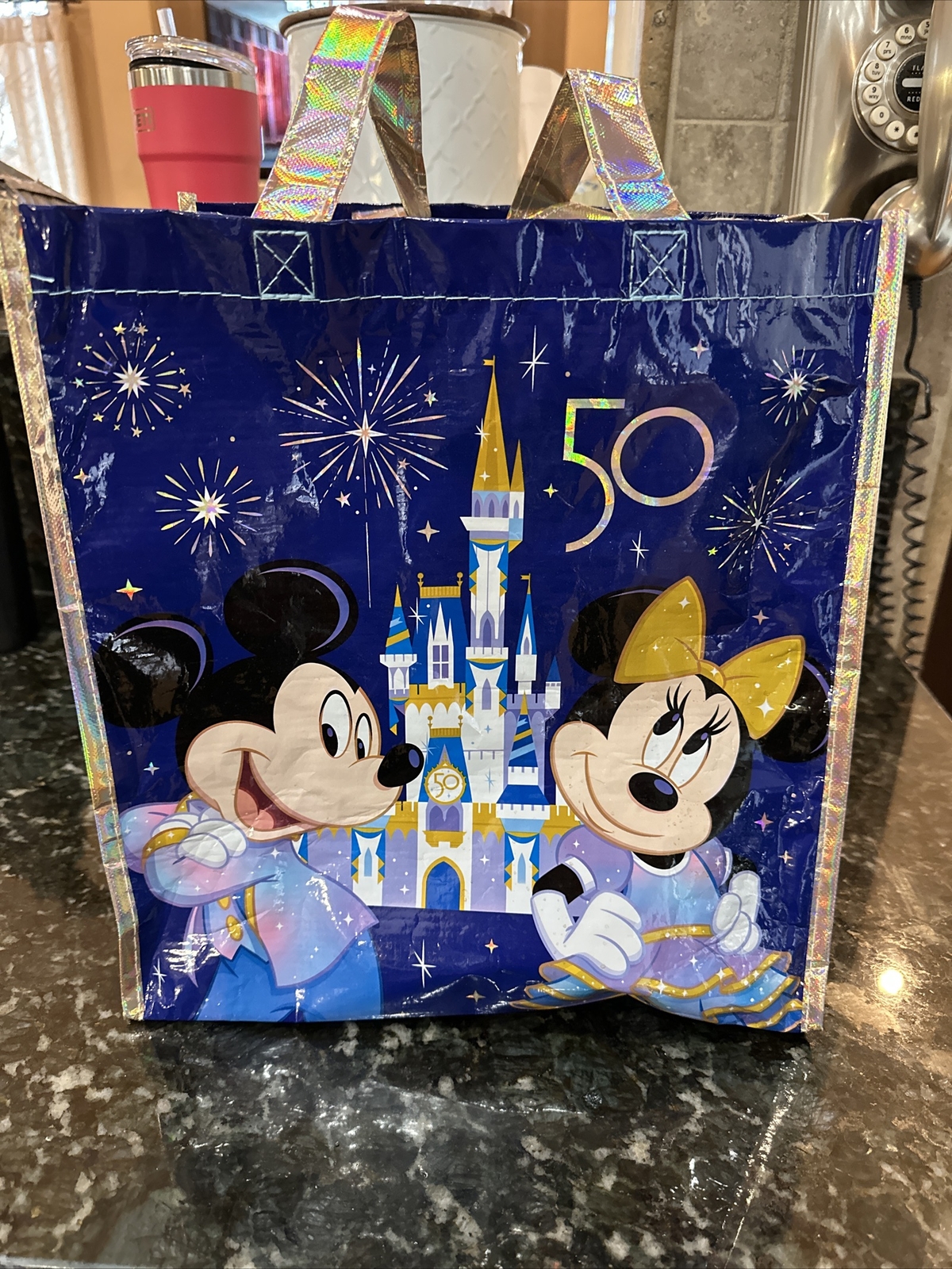 Walt Disney World 50th Anniversary Mickey Minnie Reusable Shopping Bag Medium Sz