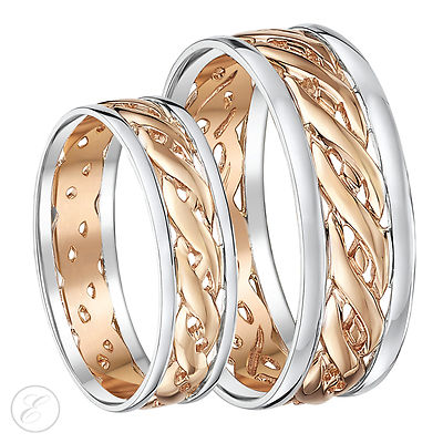 His & Hers 6 mm & 7 mm 9 kt Rotgold keltischer Ehering Set zweifarbig