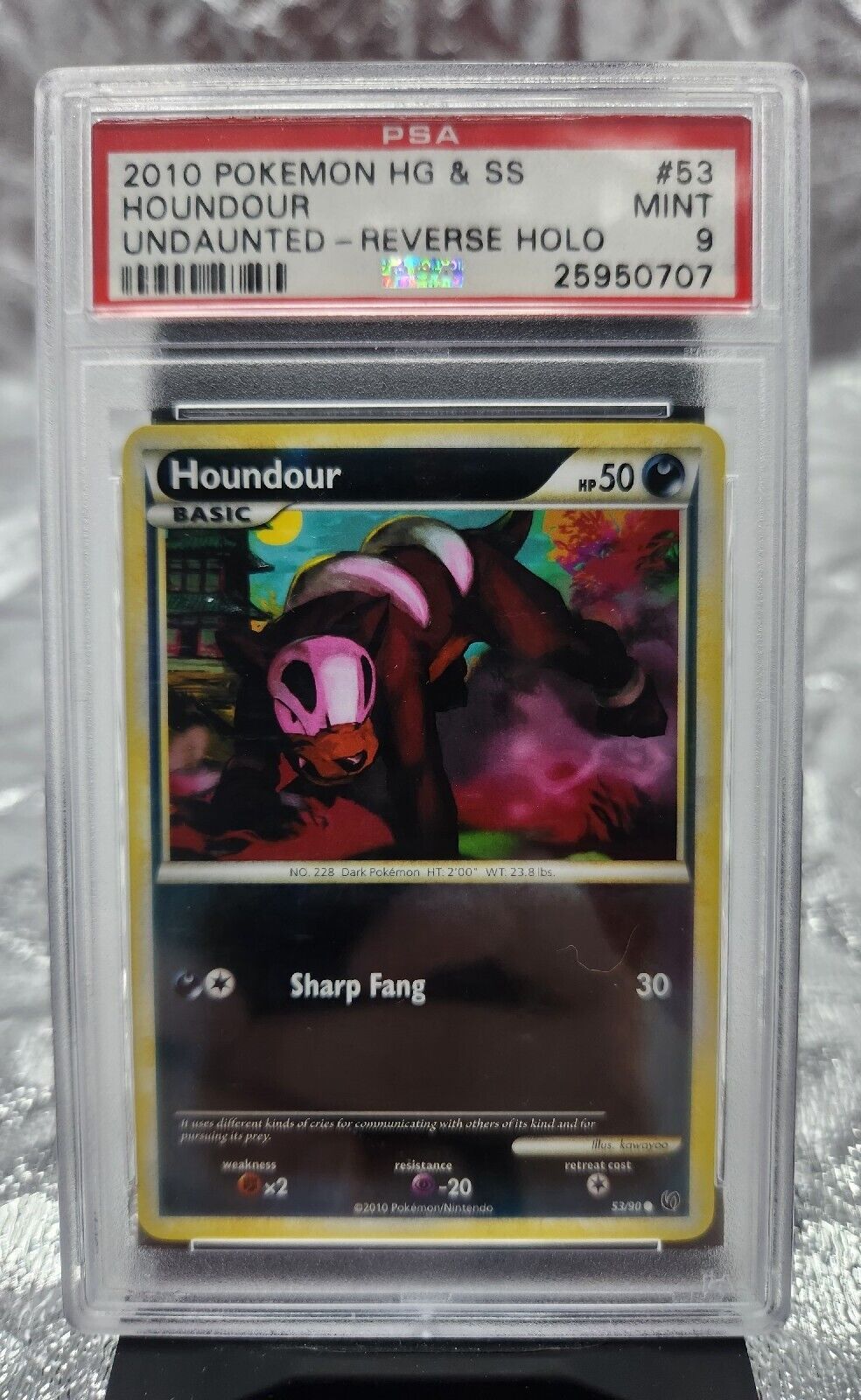 #53 2010 Pokemon HG & SS Houndour Undaunted - Reverse Holo PSA 9 Mint