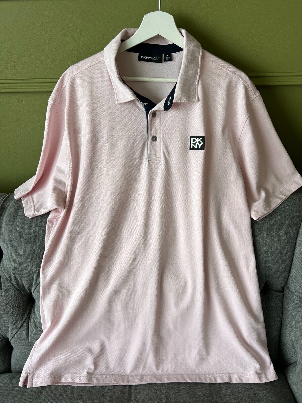DKNY Herren Golf T-Shirt Rosa Baumwolle Polyestermischung Größe L