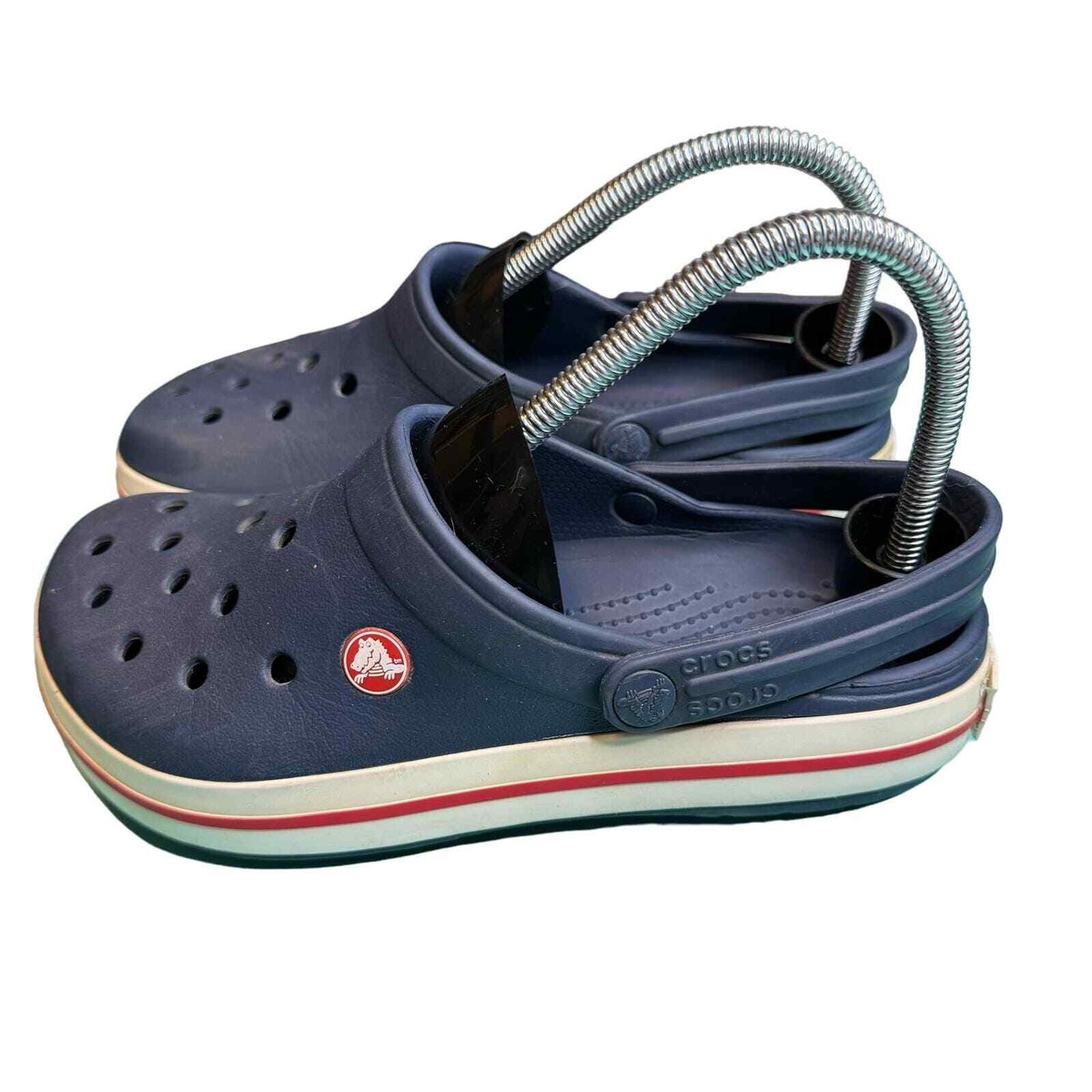 Crocs Crocband Navy Blue White Red Line Slide On Clogs Men Size Women  Size