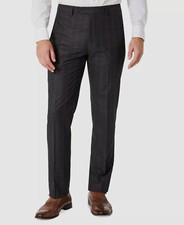 Calvin Klein Men's Gray Windowpane X Slim-Fit Stretch Dress Pants Size 36W 34L