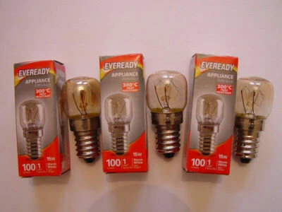 3 x 15w Pygmy Oven Bulbs Eveready E14 SES Screw Cap Salt lamp Warmer Microwave