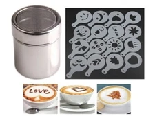 16 Coffee Stencils & Powder Shakers Set – Barista Tools for Latte & Cappuccino
