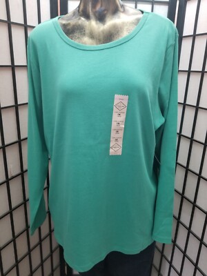 St John's Bay Women's 1X Essential Tee Marine Green NWT