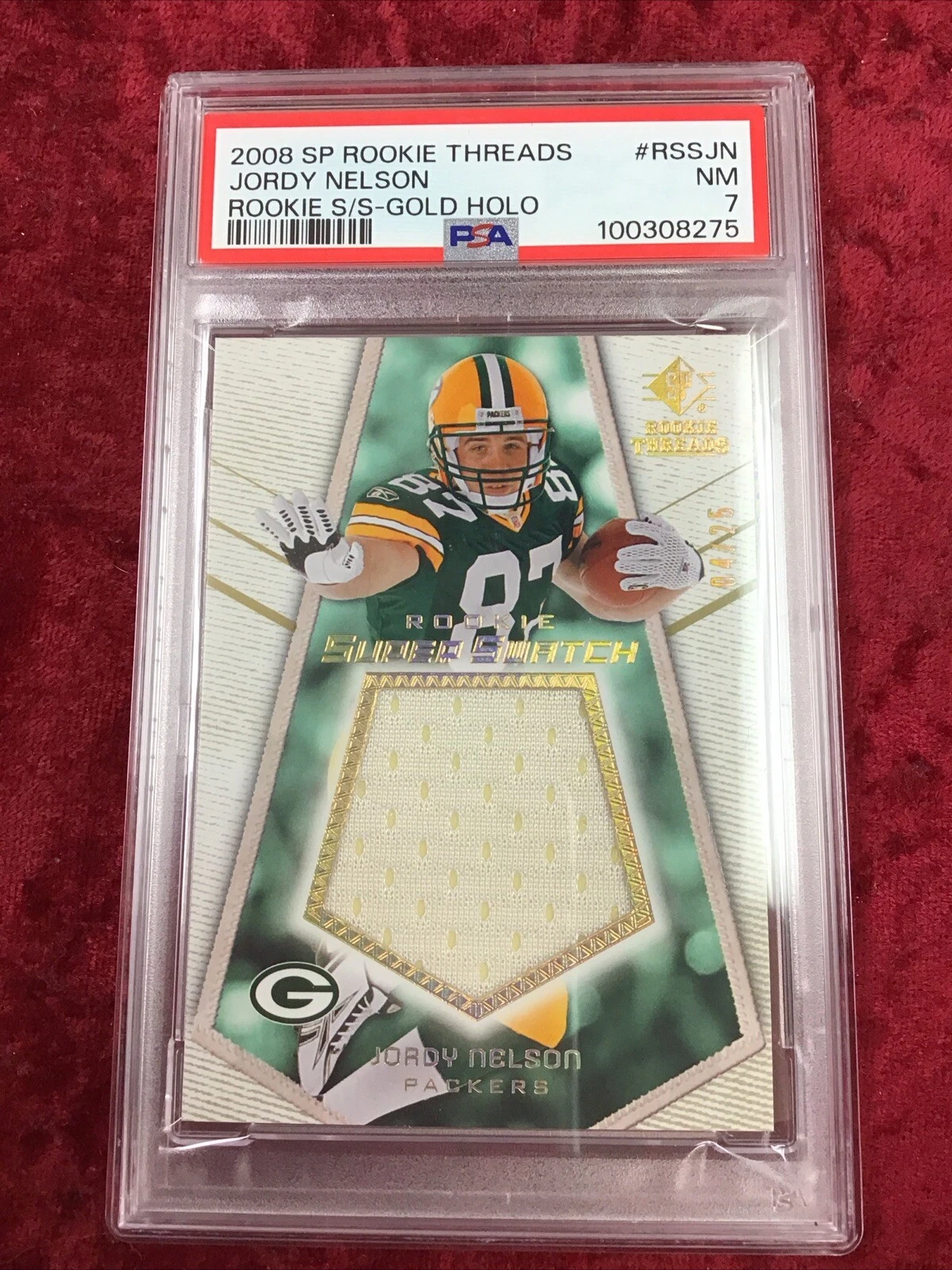 Jordy Nelson SP Rookie Threads Rookie Super Swatch #RSSJN Gold Holo