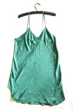 Vtg Romantic Moods Womens Satin Slip Gown Sleepwear Emerald Lingerie Green Sz M