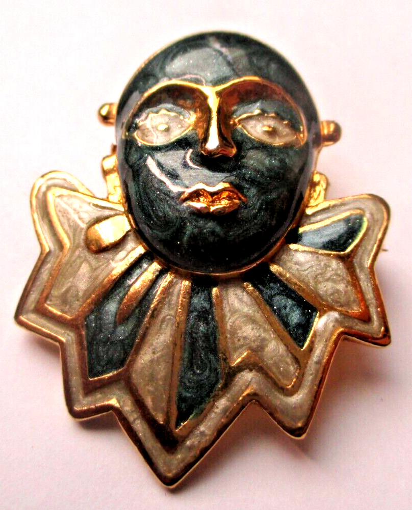 Grande Broche Rétro En émail Vert Et Orange - Couleur Or, Vintage, état Impeccable (réf. 3488)