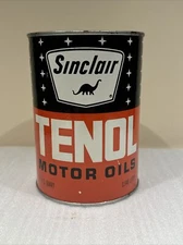 Vintage Sinclair Tenol Heavy Duty Grade Quart Dino SAE 30 Full Can Oil